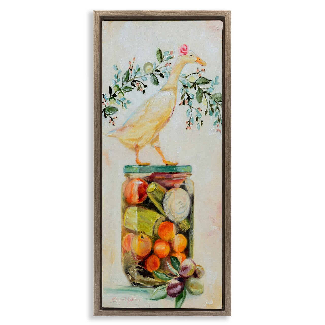 Stupell Industries Charming Goose on Vegetable Jar Framed Floater Canvas Wall Art
